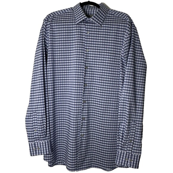 Van Heusen Dress Shirt Men's Siz 17.5 36/37 Tall Fit Blue Plaid Button Front - Picture 1 of 12
